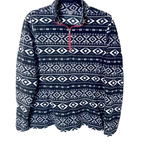 Eddie Bauer Sweaters - Eddie Bauer Womens Size L Black Aztec Print Long Sleeve 1/2 Zip Pullover Cozy